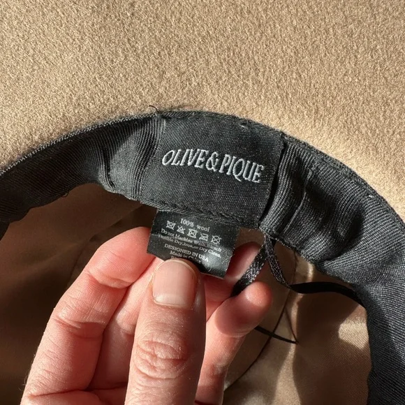 100% Wool Olive & Pique Tan Women's Hat with Beaded Band - Picture 6 of 15